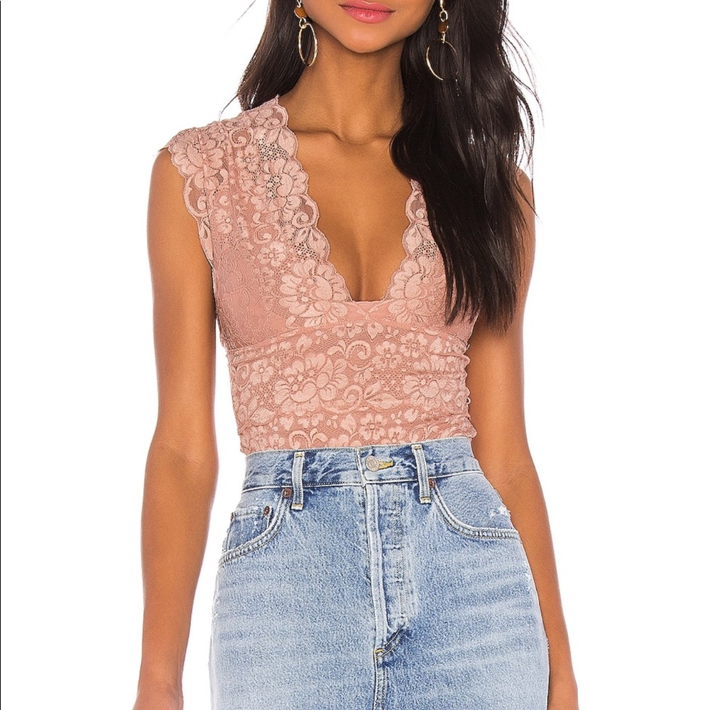 NWT HAH “Off the Hook” Bodysuit. Copper rose lace.